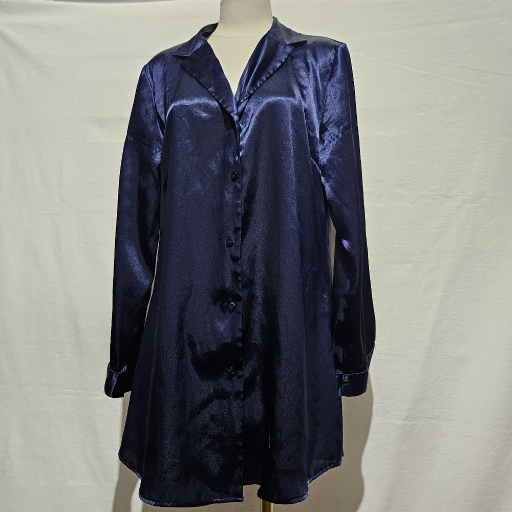 Vintage Victoria's Secret Navy Satin Nightshirt Sz M
